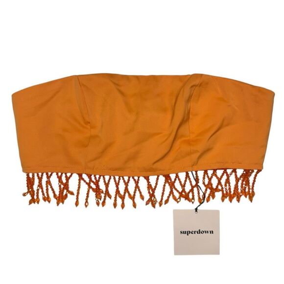 NEW Superdown Evie Beaded Crop Top Orange Size XS - Picture 2 of 6